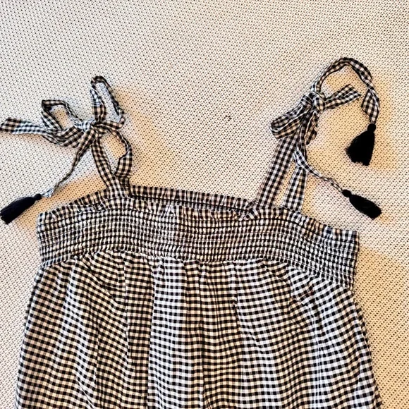 OLD NAVY Smocked Tiered Black White Gingham Plaid Mini Dress w Pockets & Tassels - Picture 6 of 13